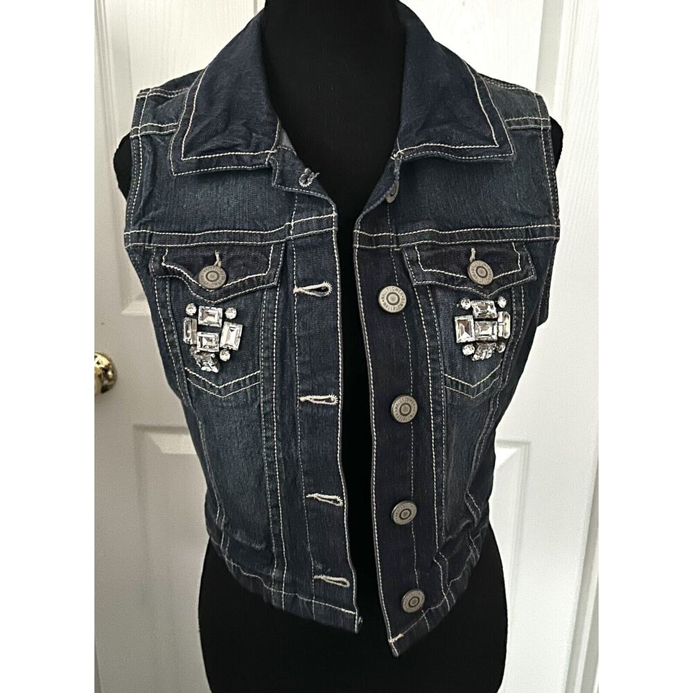 Girls All Lower Jean Vest With Rhinestone Pockets Size Large